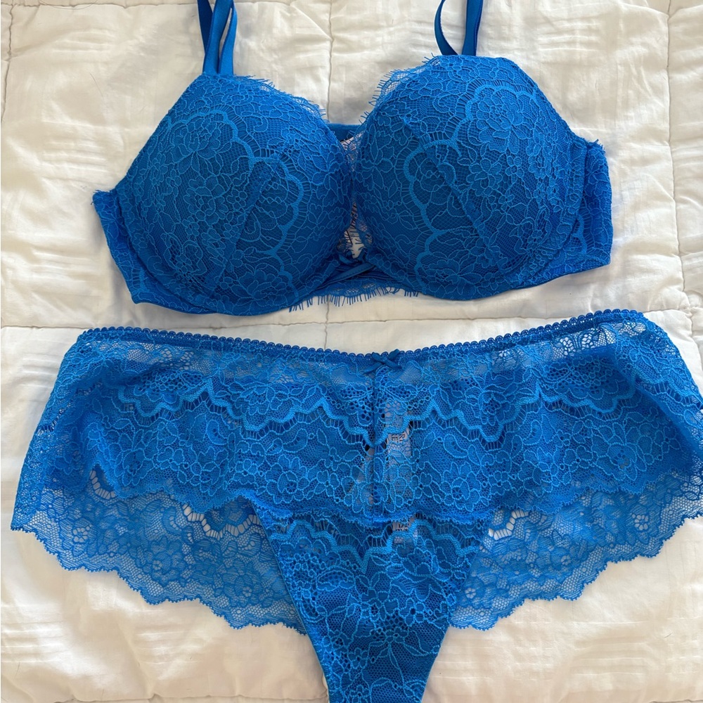 Victorias Secret Dream Angels Elegant Blue Lace Lingerie Set